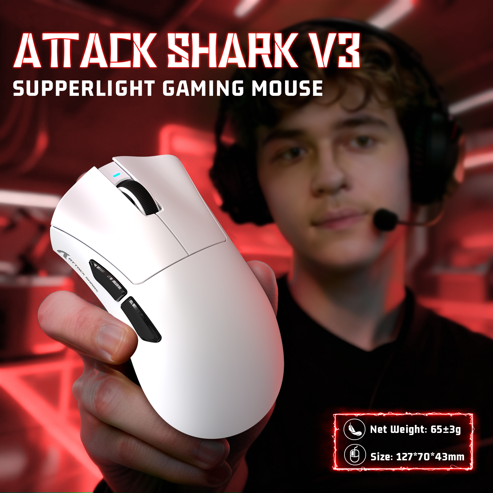 ATTACK SHARK V3 Ultra lekka Tri-mode mysz gamingowa