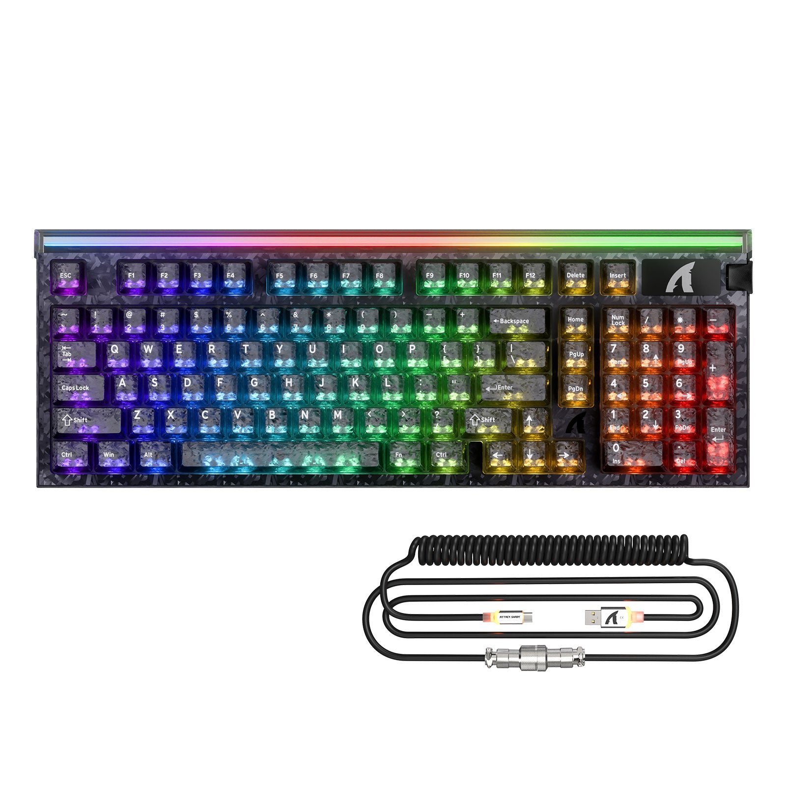 Klawiatura przewodowa ATTACK SHARK R98 HE z włókna węglowego, szybkim spustem, magnetycznym przełącznikiem oraz kablem Ultra RGB C01 w oplocie spiralnym