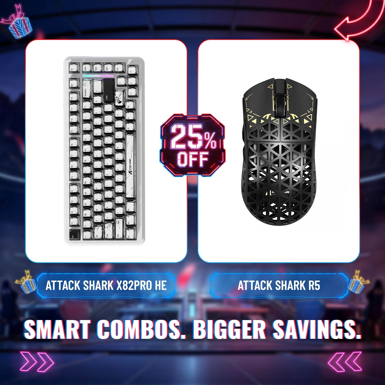 ATTACK SHARK X82PRO HE Rapid Trigger Keyboard + R5 Carbon Fiber Wireless Gaming Mouse Bundle