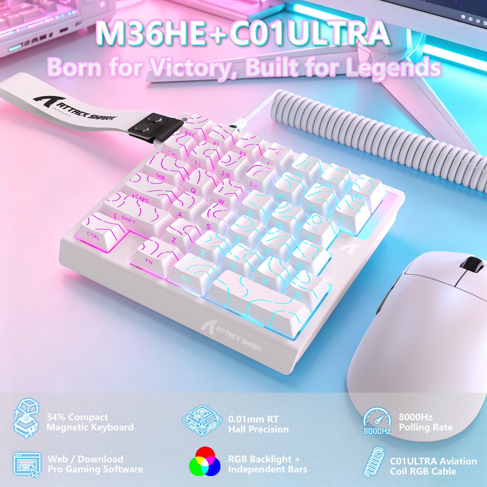 ATTACK SHARK M36 HE Jednoręczna klawiatura z magnetycznym przełącznikiem & C01 ULTRA LED Aviator Cable