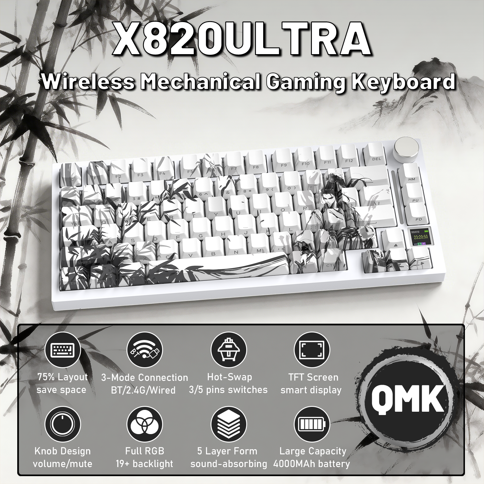 ATTACK SHARK X820ULTRA Mechaniczna klawiatura z kablem C01ULTRA w oplocie