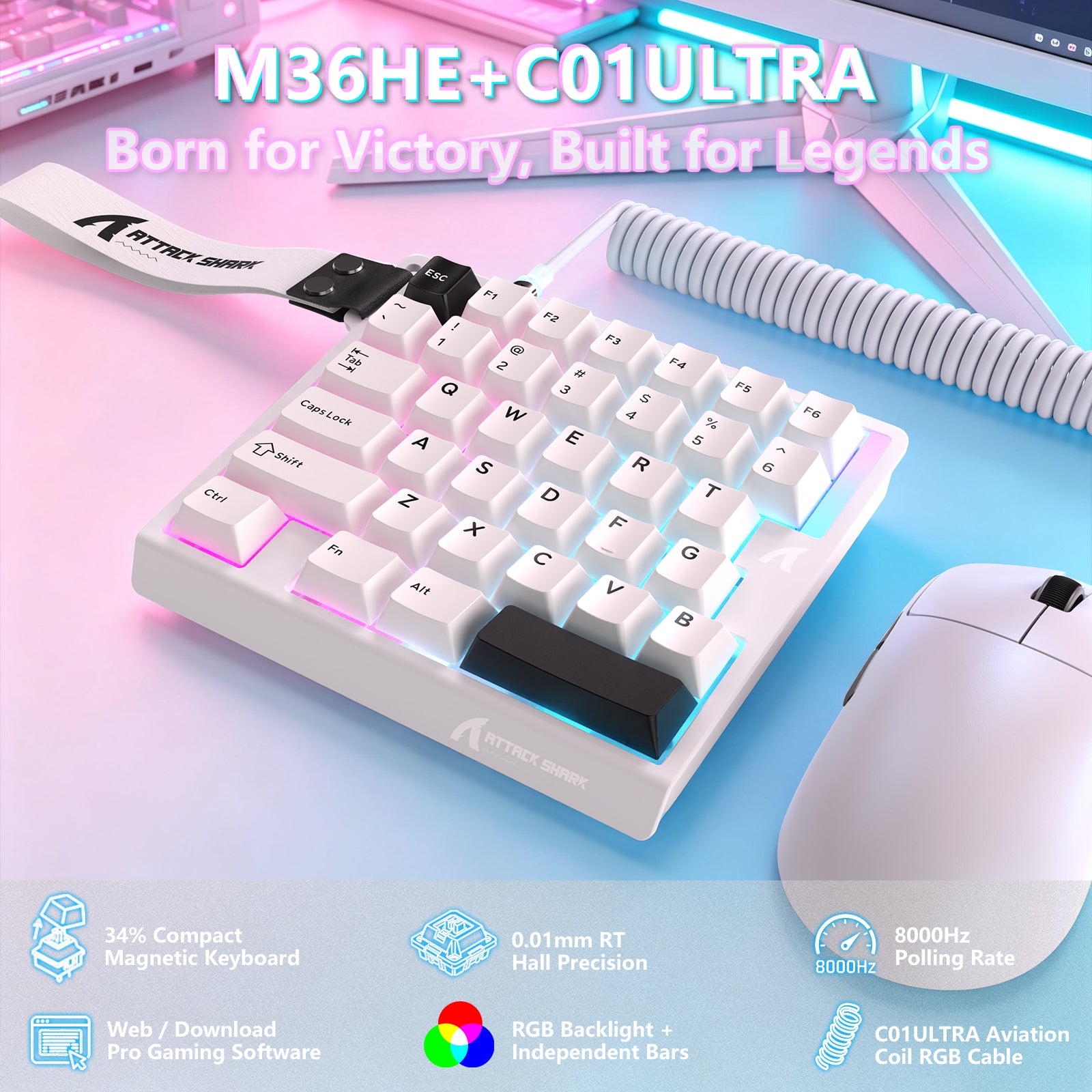ATTACK SHARK M36 HE Jednoręczna klawiatura z magnetycznym przełącznikiem & C01 ULTRA LED Aviator Cable