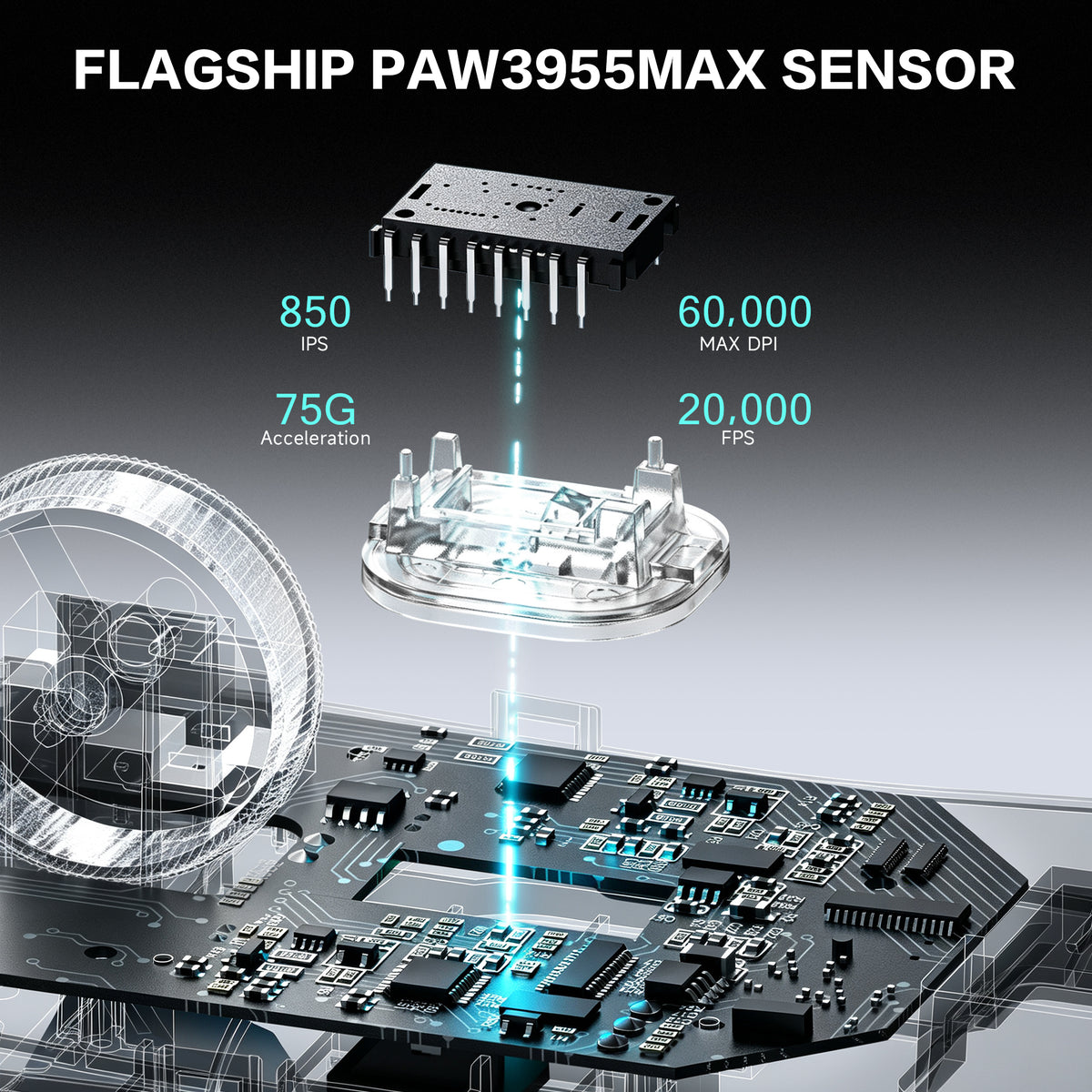 Ergonomiczna bezprzewodowa mysz gamingowa ATTACK SHARK V2 AIR PAW3955MAX