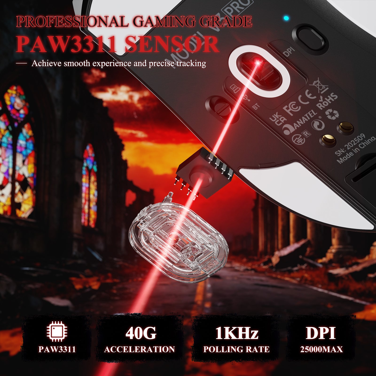 ATTACK SHARK V3PRO Ultra lekka Tri-mode mysz gamingowa z dokiem ładującym
