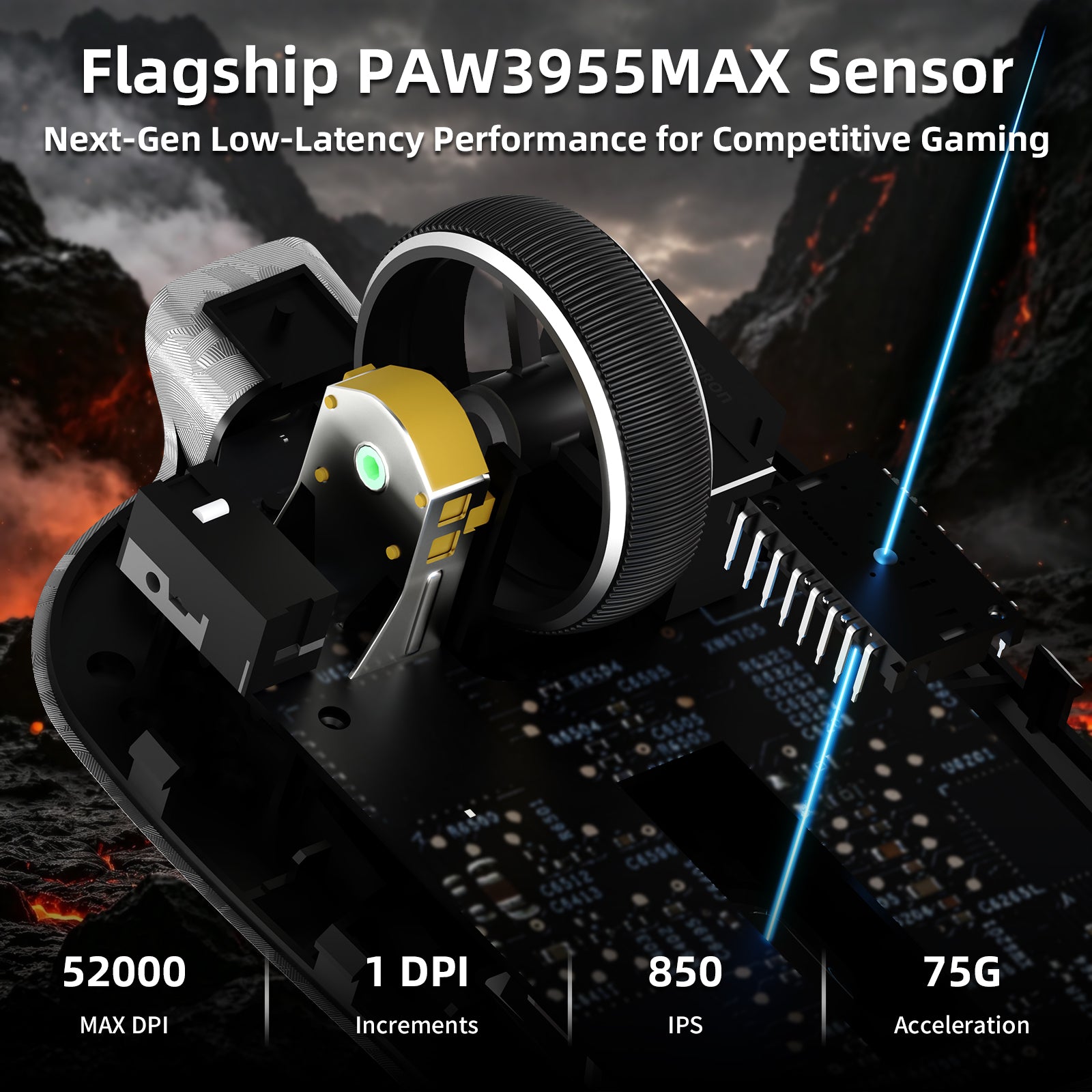Mysz gamingowa bezprzewodowa ATTACK SHARK RS3 ULTRA Carbon Fiber PAW3955MAX z kablem C06 Ultra LED