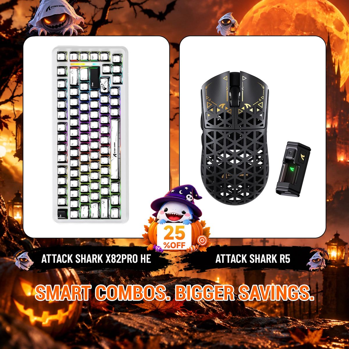 Zestaw: klawiatura gamingowa ATTACK SHARK X82 PRO HE z funkcją Rapid Trigger + bezprzewodowa mysz gamingowa R5 z włókna węglowego