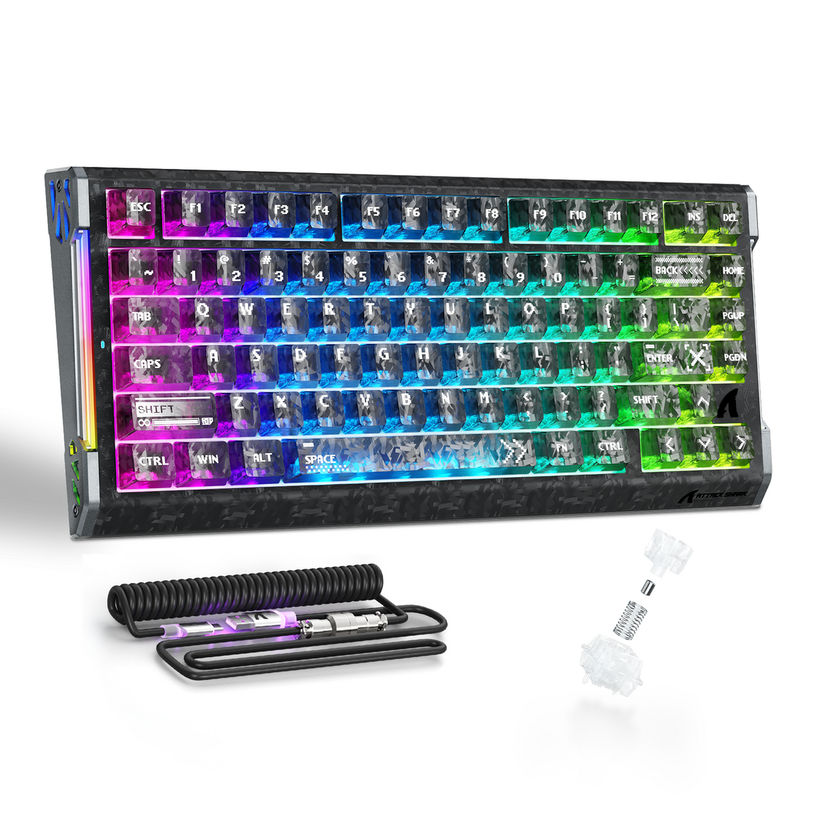 ATTACK SHARK R86 HE Carbon Fiber Przewodowa klawiatura gamingowa z magnetycznymi przełącznikami i szybkim wyzwalaniem, z kablem spiralnym C01 ULTRA RGB