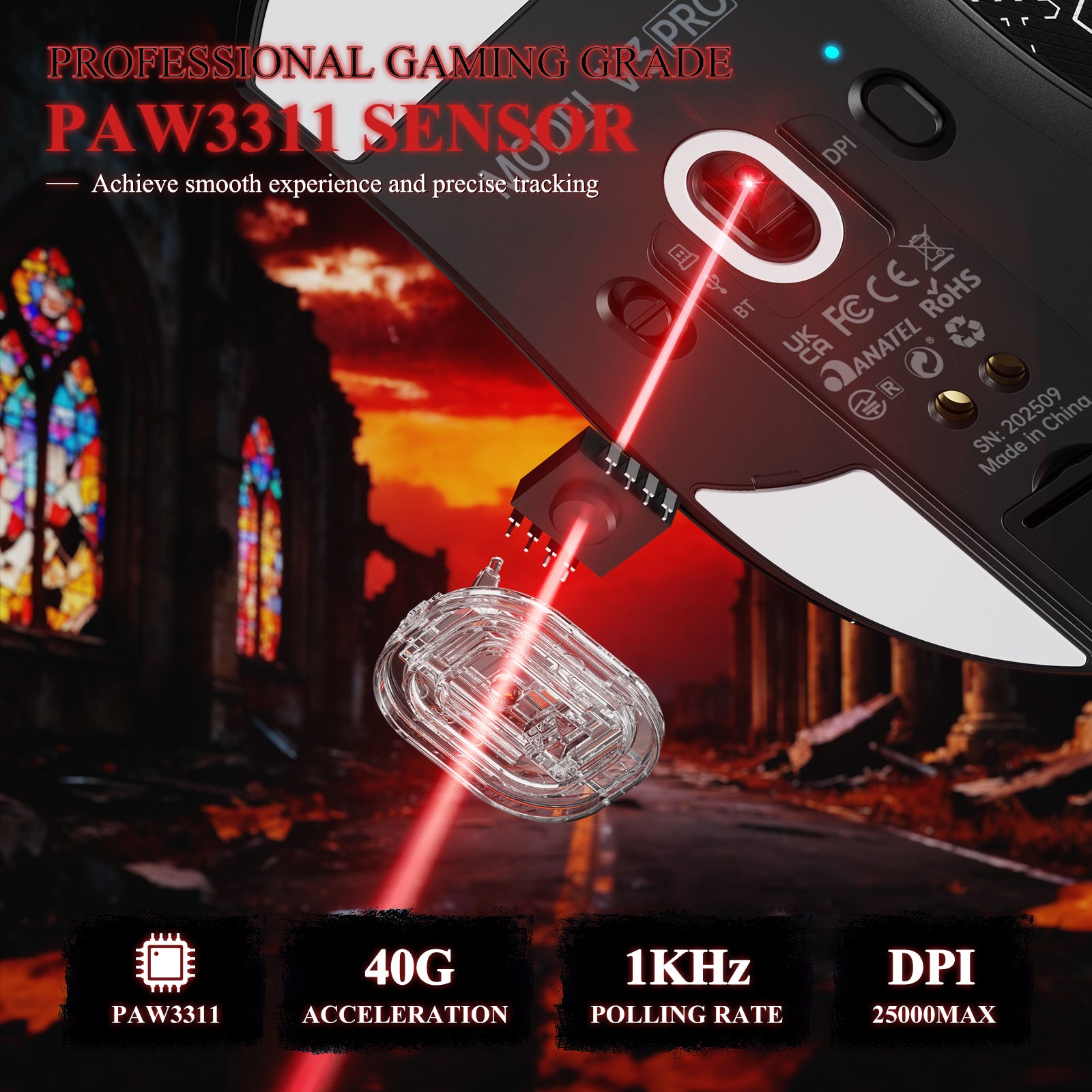 ATTACK SHARK V3PRO Ultra lekka Tri-mode mysz gamingowa z dokiem ładującym