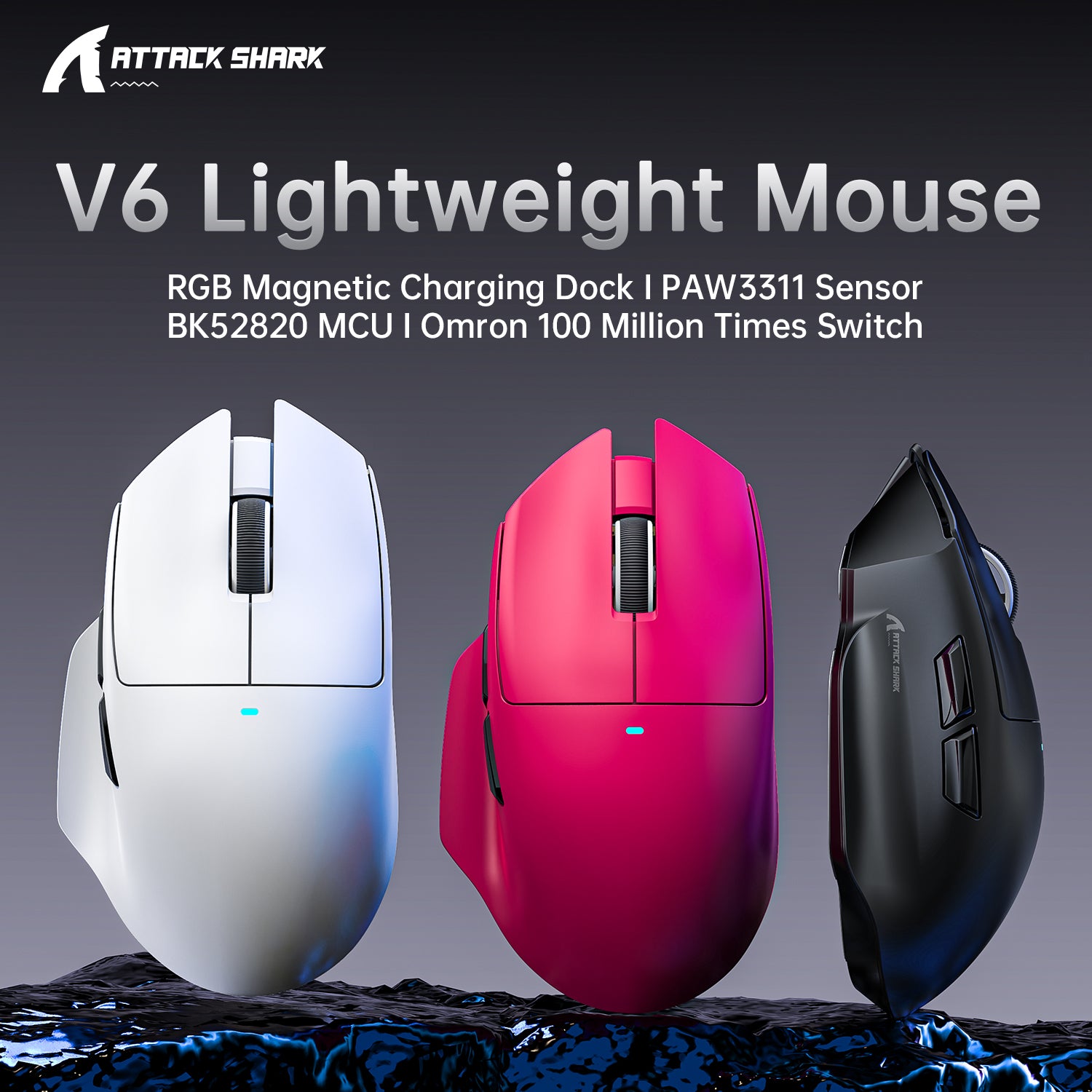 ATTACK SHARK V6 Ultra lekka Tri-mode mysz gamingowa