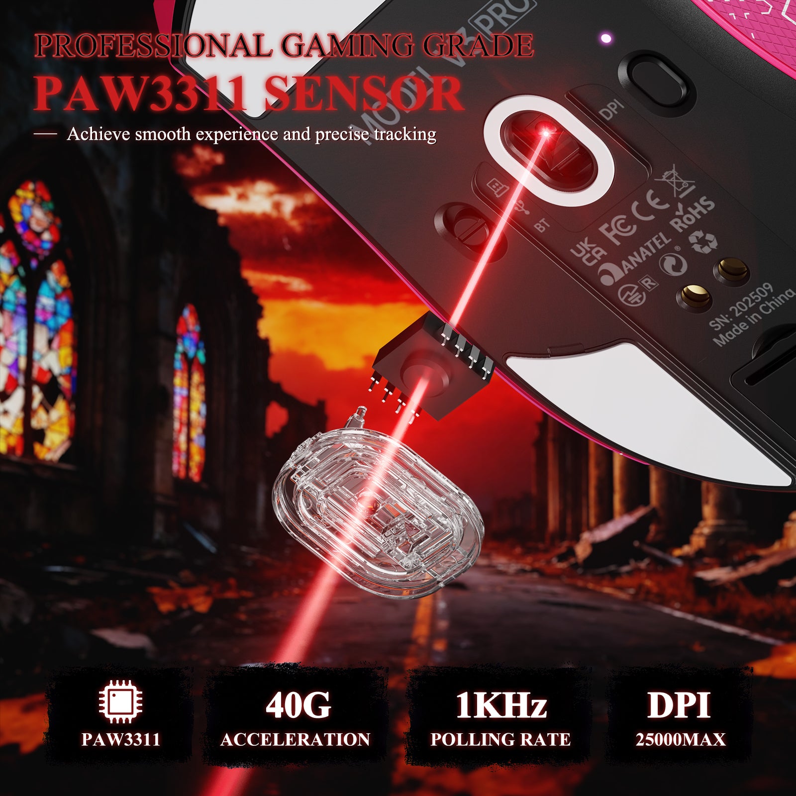ATTACK SHARK V3PRO Ultra lekka Tri-mode mysz gamingowa z dokiem ładującym