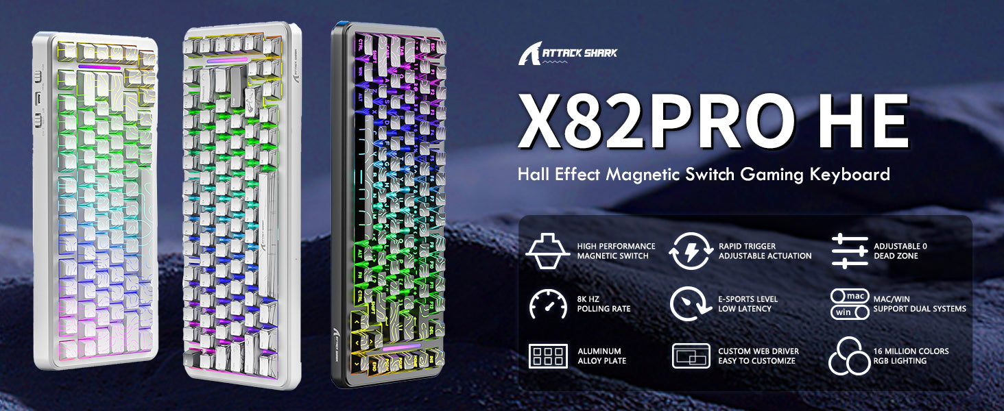 ATTACK SHARK X82PRO HE Magnetyczna klawiatura z kablem C01Ultra RGB spiralnym