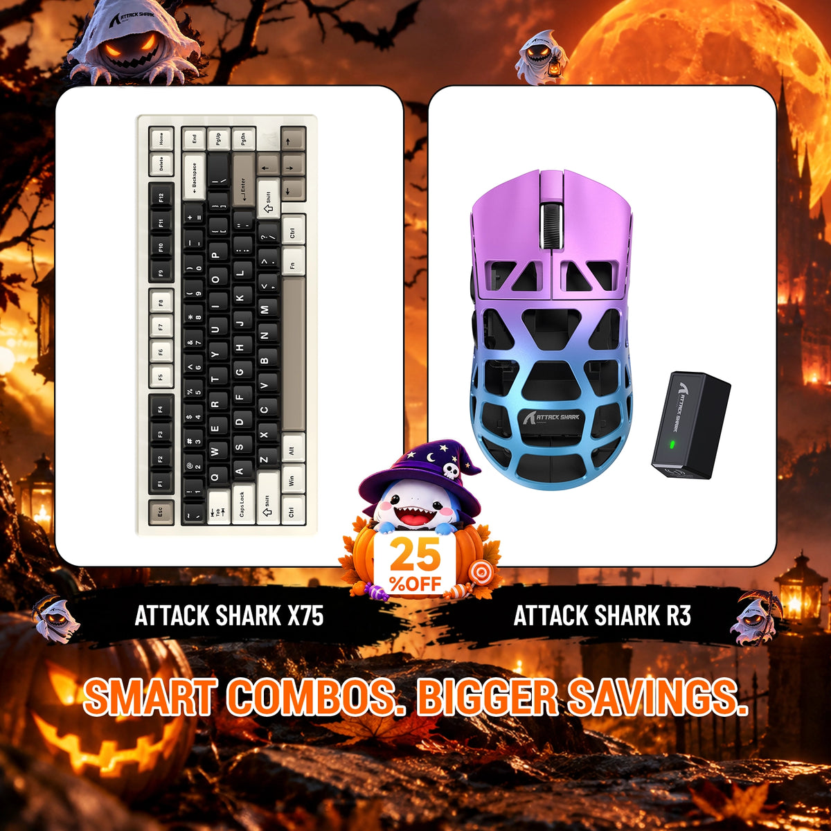 ATTACK SHARK X75 Pełna aluminiowa klawiatura + zestaw myszy do gier z stopu magnezu R3