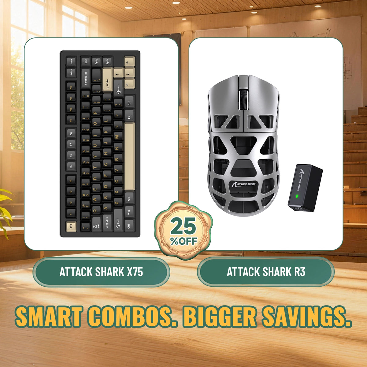 ATTACK SHARK X75 Pełna aluminiowa klawiatura + zestaw myszy do gier z stopu magnezu R3