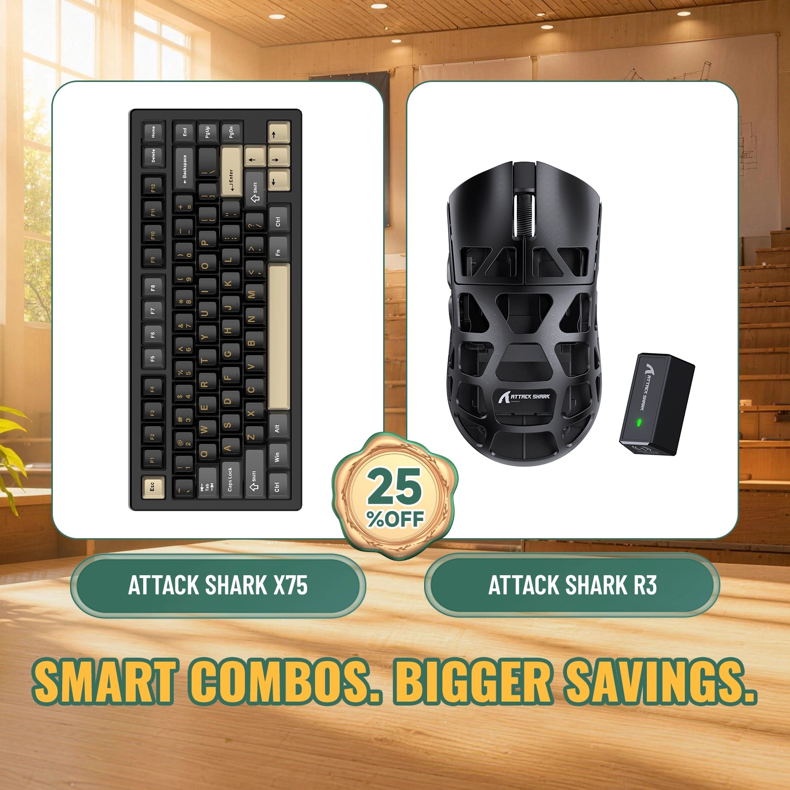 ATTACK SHARK X75 Pełna aluminiowa klawiatura + zestaw myszy do gier z stopu magnezu R3