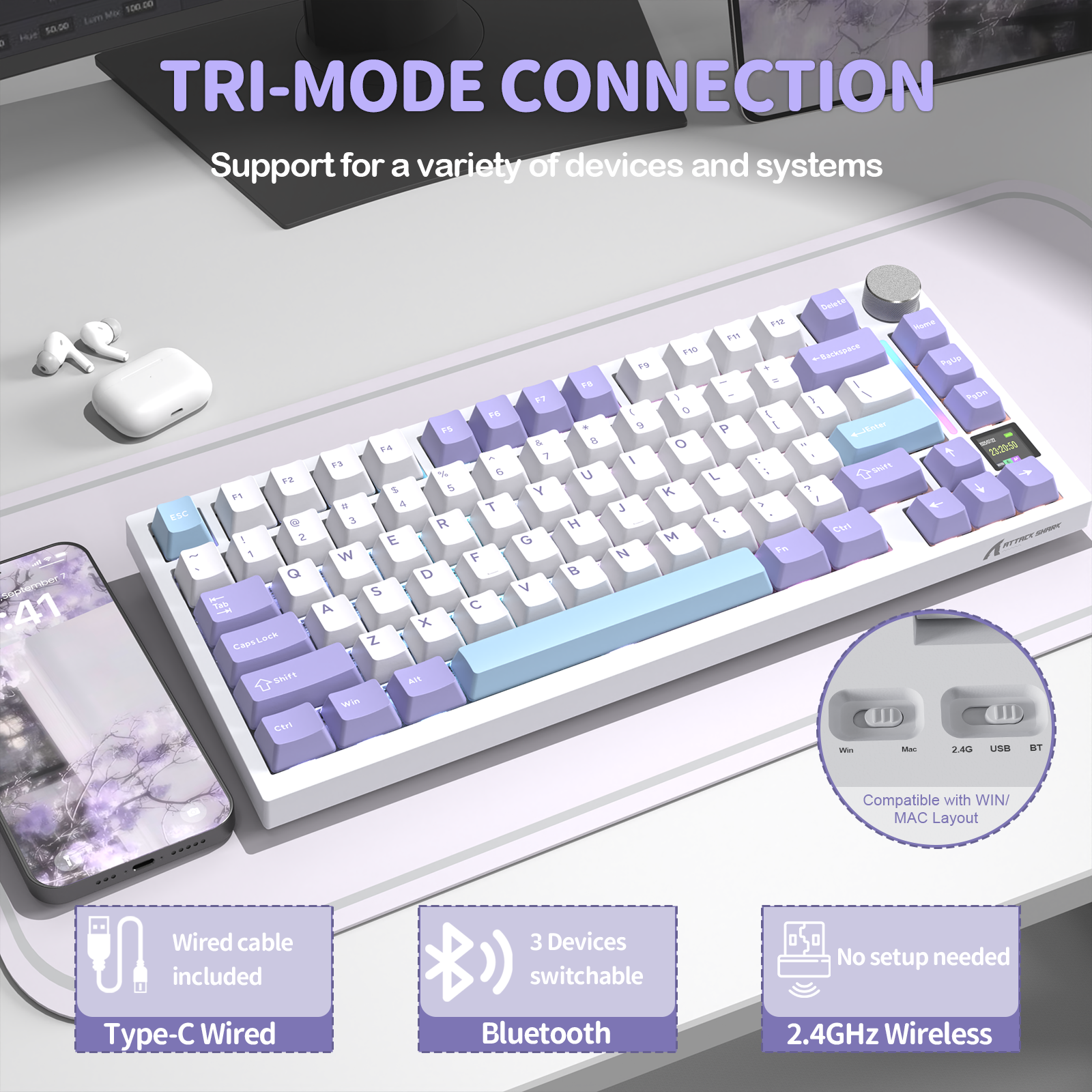 ATTACK SHARK X820Ultra Tri-mode Mechaniczna klawiatura z uszczelką