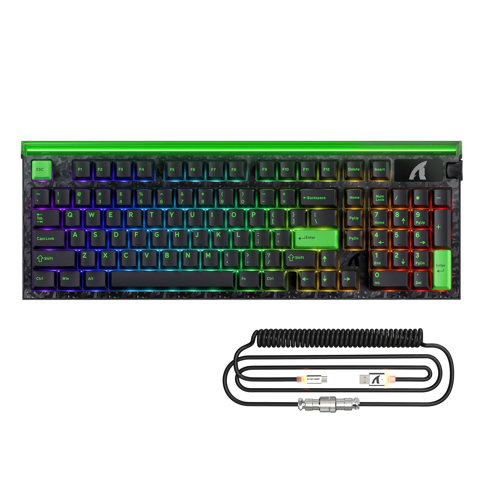 Klawiatura przewodowa ATTACK SHARK R98 HE z włókna węglowego, szybkim spustem, magnetycznym przełącznikiem oraz kablem Ultra RGB C01 w oplocie spiralnym