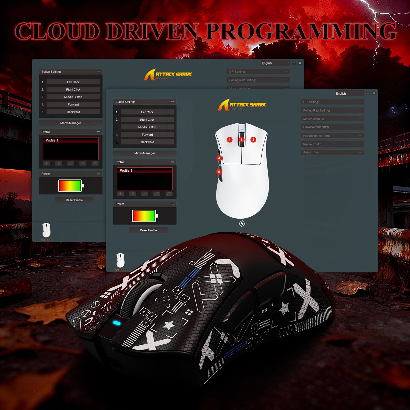 ATTACK SHARK V3PRO Ultra lekka Tri-mode mysz gamingowa z dokiem ładującym
