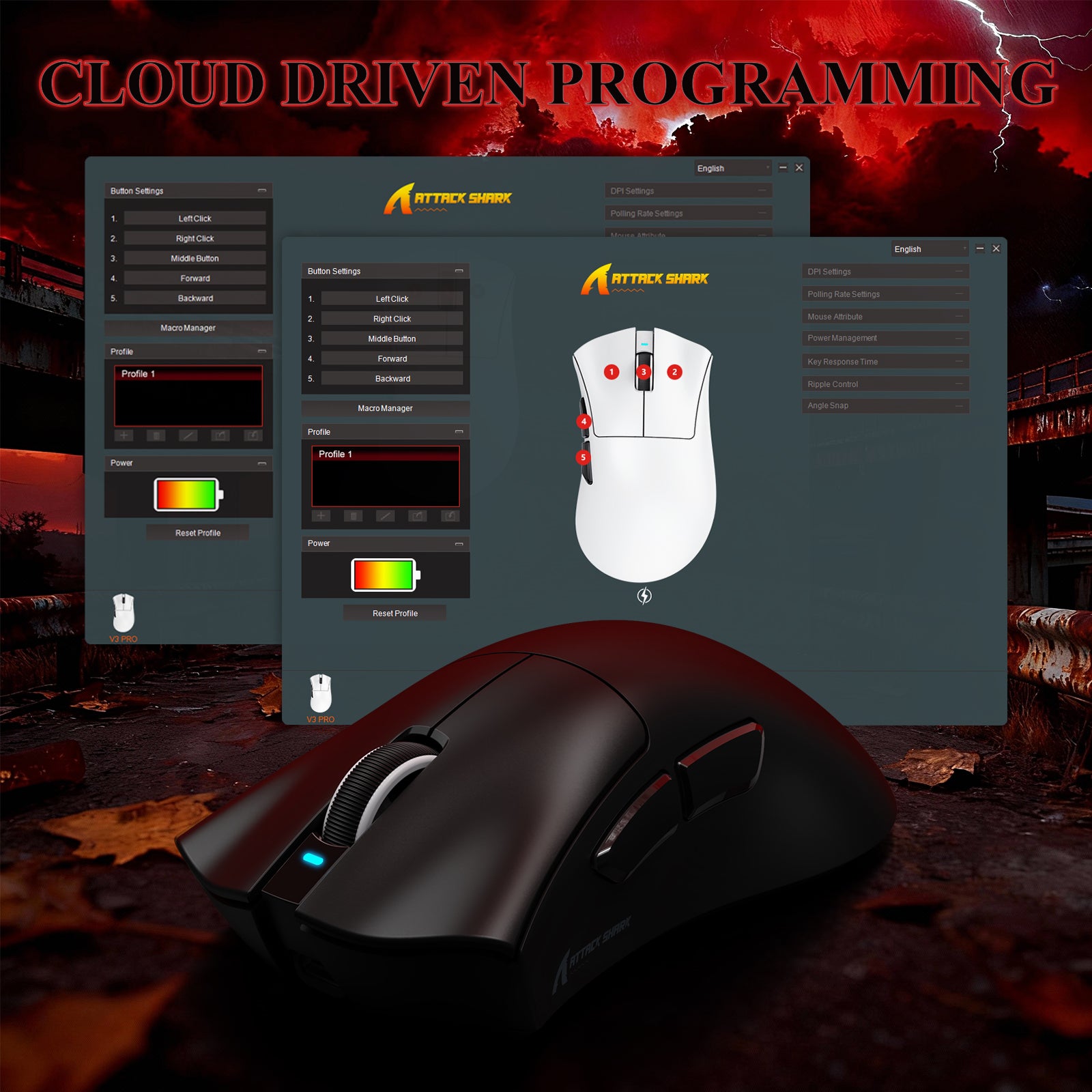 ATTACK SHARK V3PRO Ultra lekka Tri-mode mysz gamingowa z dokiem ładującym