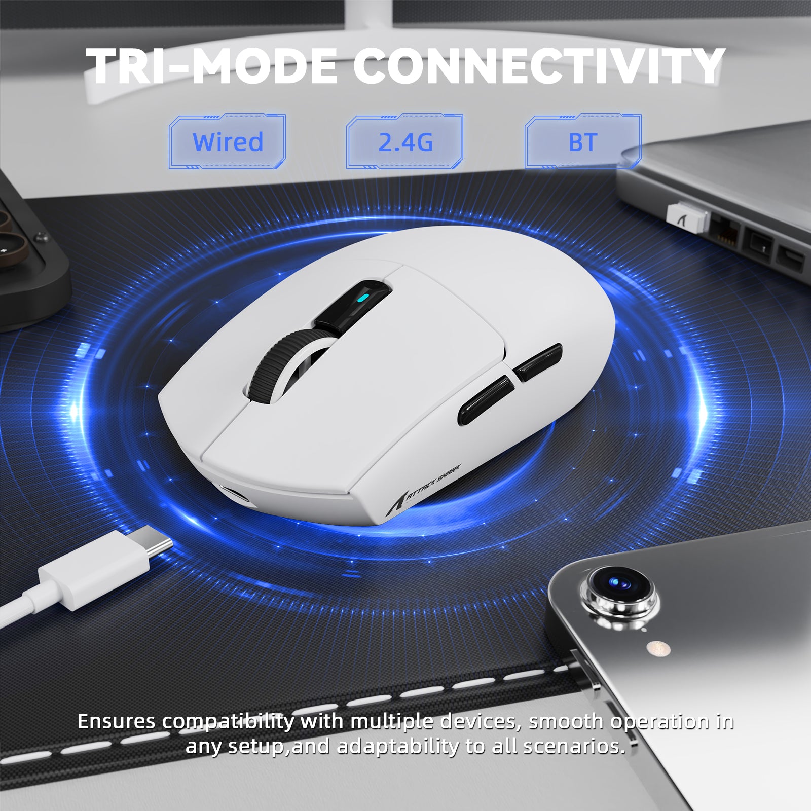 ATTACK SHARK G3 PRO Tri-mode bezprzewodowa mysz gamingowa z dokiem ładującym 25000 DPI Ultra lekka