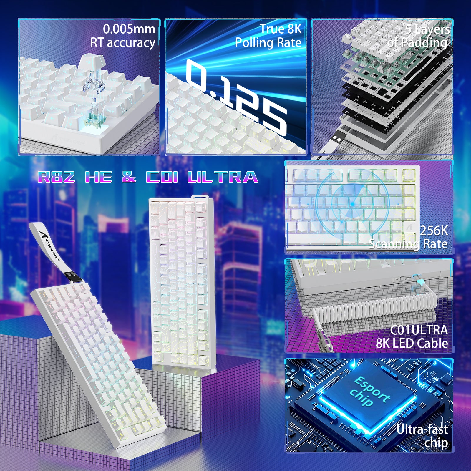 ATTACK SHARK R82 HE Przewodowa klawiatura do gier 75% z kablem LED C01ULTRA
