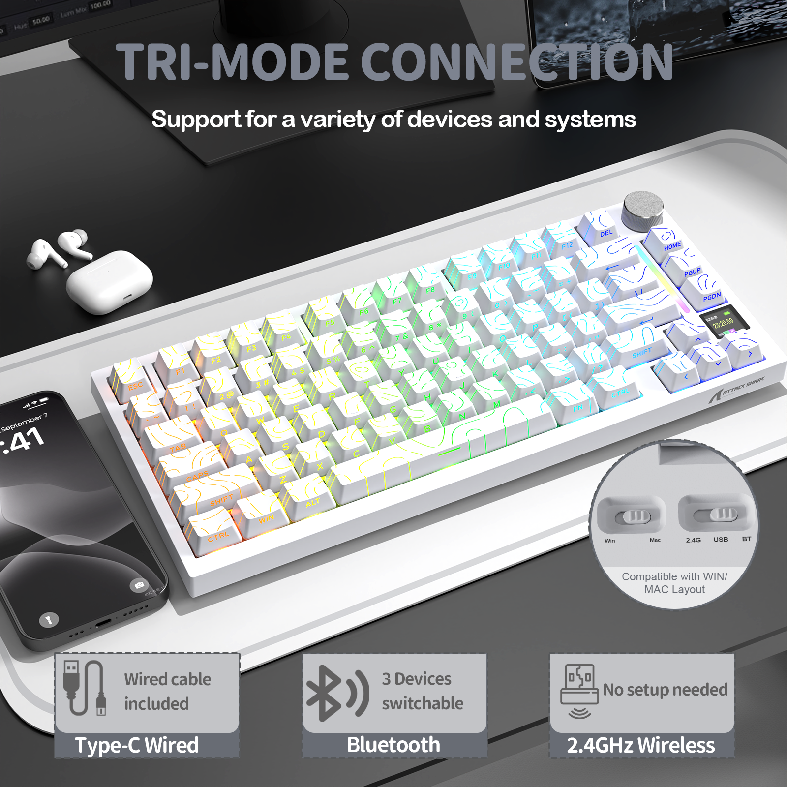 ATTACK SHARK X820Ultra Tri-mode Mechaniczna klawiatura z uszczelką