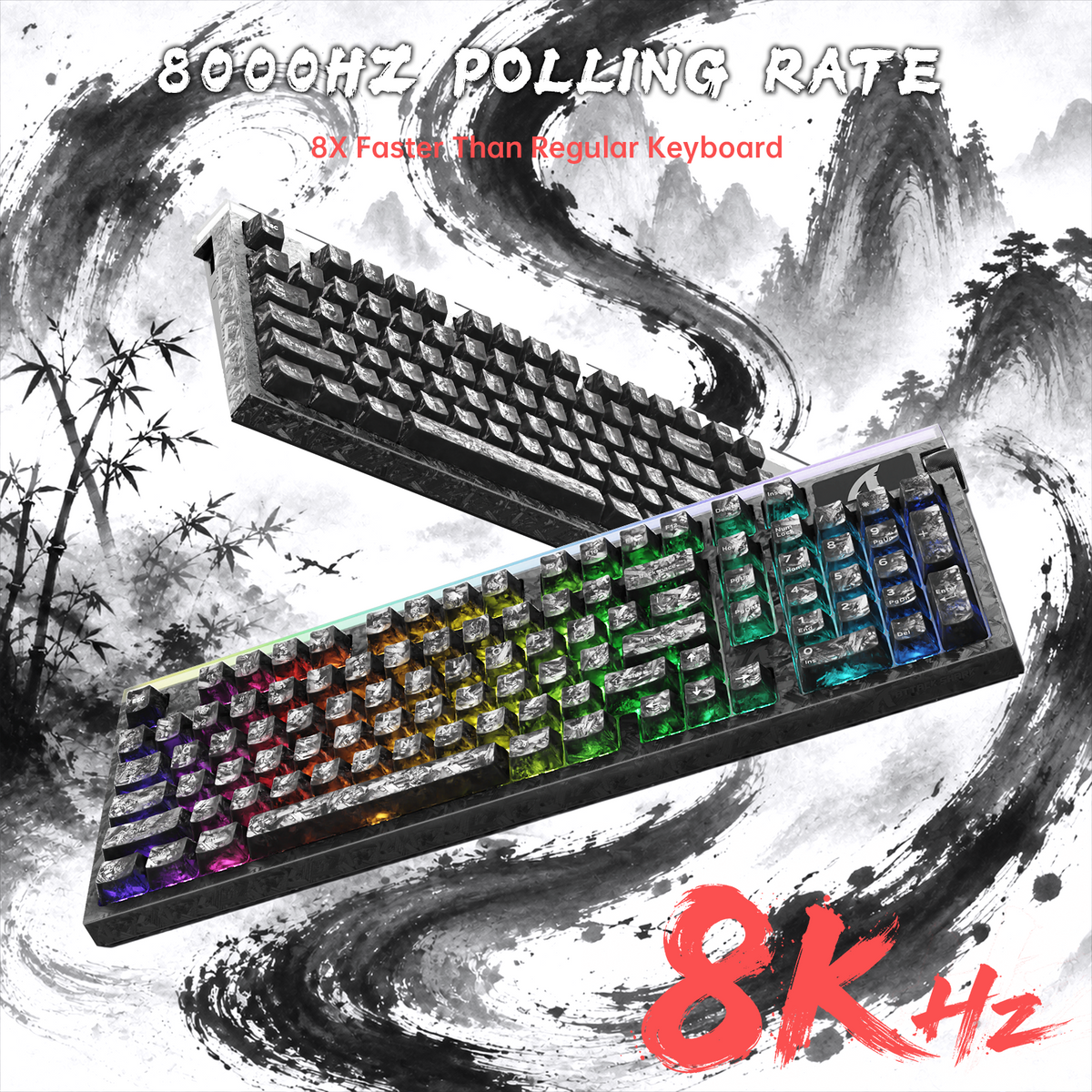 Klawiatura przewodowa ATTACK SHARK R98 HE z włókna węglowego, szybkim spustem, magnetycznym przełącznikiem oraz kablem Ultra RGB C01 w oplocie spiralnym