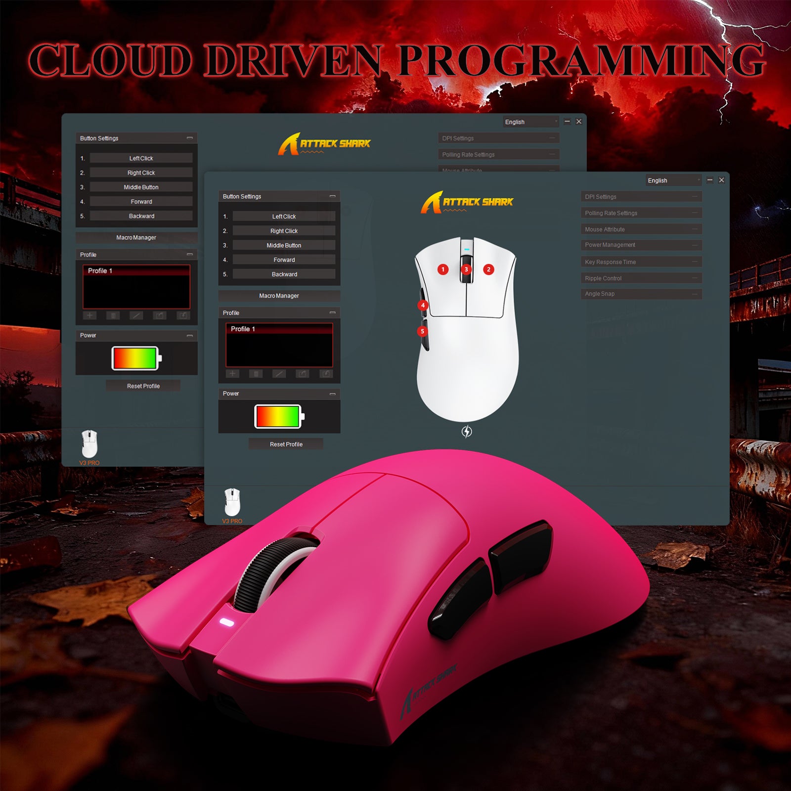 ATTACK SHARK V3PRO Ultra lekka Tri-mode mysz gamingowa z dokiem ładującym