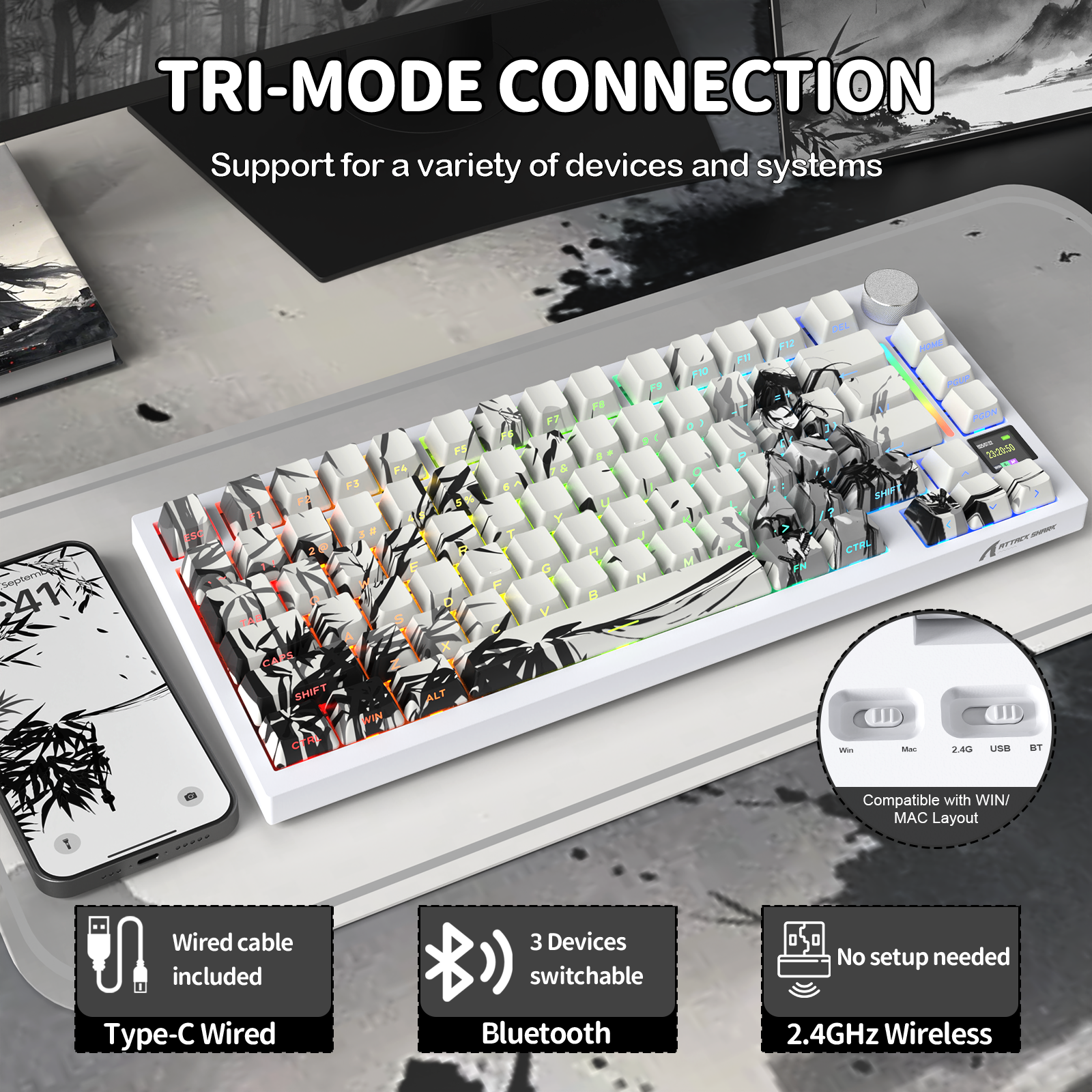 ATTACK SHARK X820Ultra Tri-mode Mechaniczna klawiatura z uszczelką
