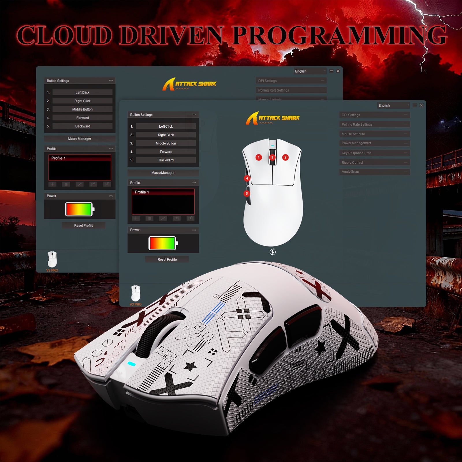 ATTACK SHARK V3PRO Ultra lekka Tri-mode mysz gamingowa z dokiem ładującym
