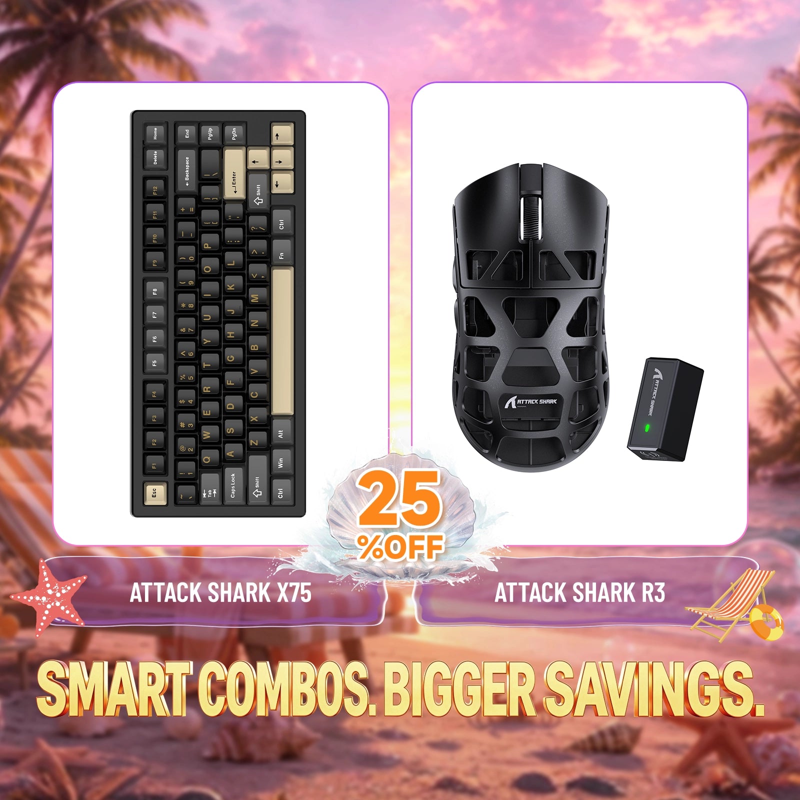 ATTACK SHARK X75 Pełna aluminiowa klawiatura + zestaw myszy do gier z stopu magnezu R3