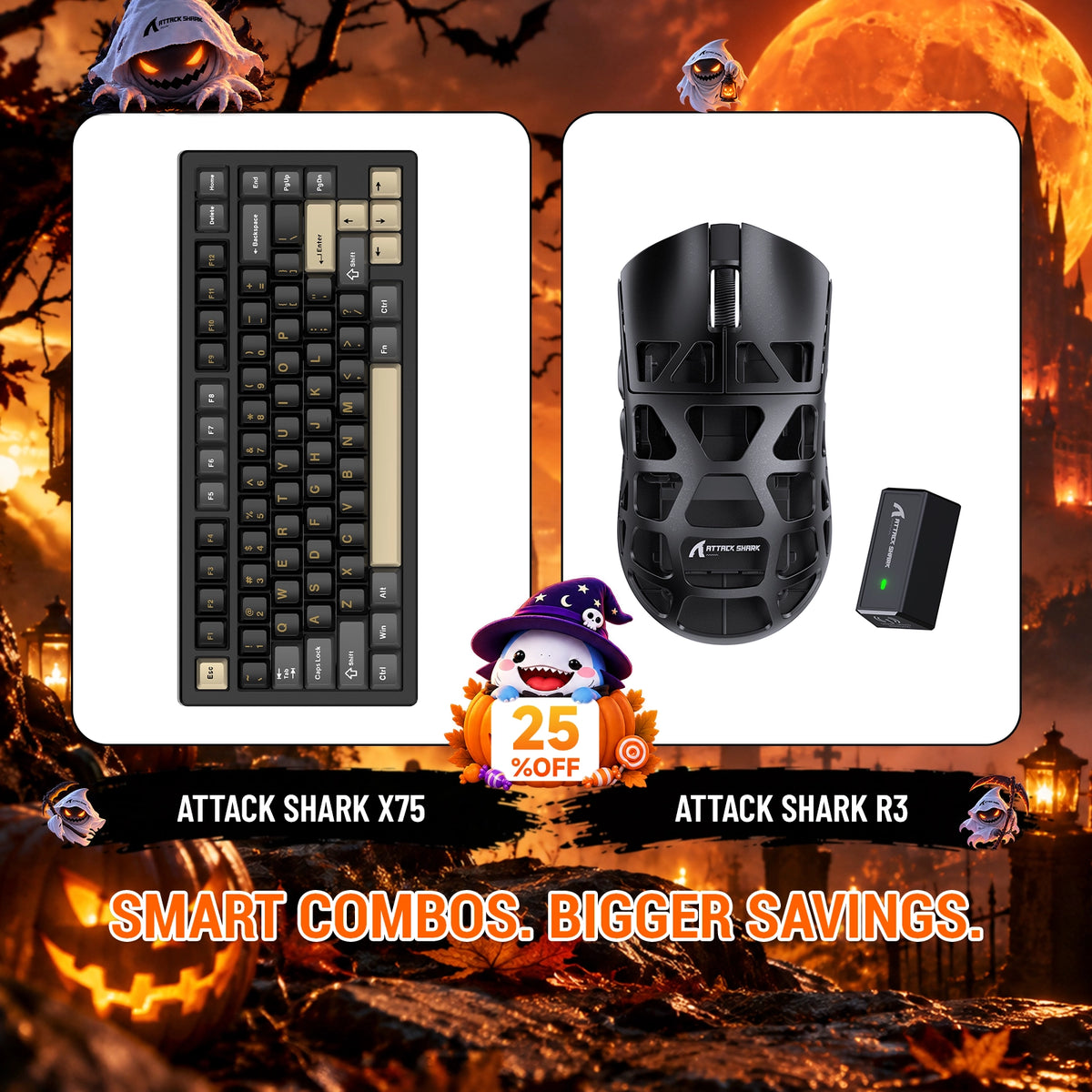 ATTACK SHARK X75 Pełna aluminiowa klawiatura + zestaw myszy do gier z stopu magnezu R3