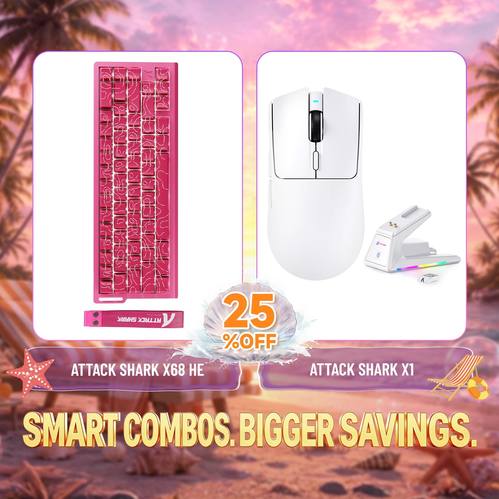ATTACK SHARK X68HE Klawiatura z szybkim wyzwalaczem + zestaw bezprzewodowej myszy do gier X1