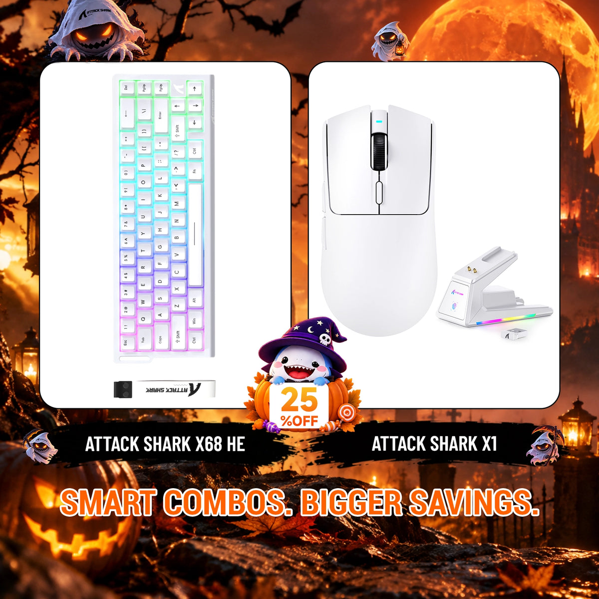 ATTACK SHARK X68HE Klawiatura z szybkim wyzwalaczem + zestaw bezprzewodowej myszy do gier X1