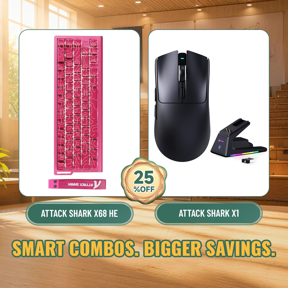 ATTACK SHARK X68HE Klawiatura z szybkim wyzwalaczem + zestaw bezprzewodowej myszy do gier X1