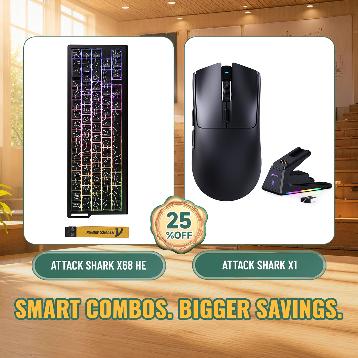 ATTACK SHARK X68HE Klawiatura z szybkim wyzwalaczem + zestaw bezprzewodowej myszy do gier X1