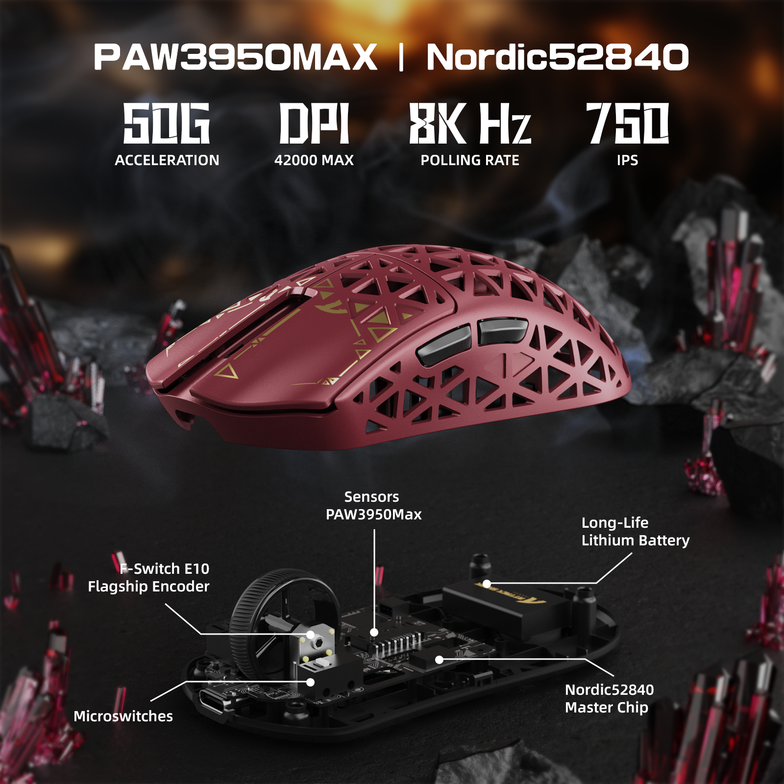 ATTACK SHARK R5 ULTRA Bezprzewodowa mysz do gier z włókna węglowego 8K PAW3950MAX
