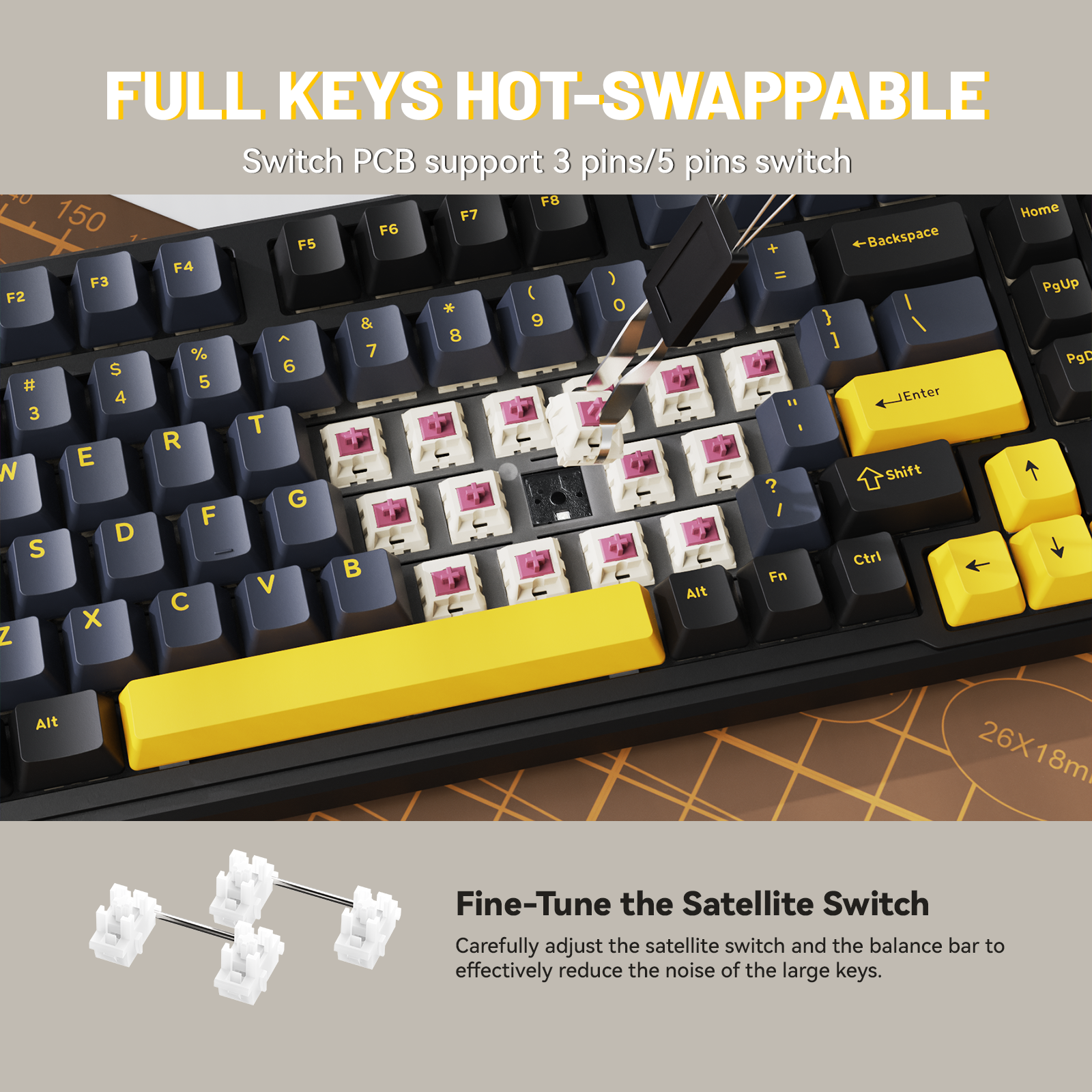 ATTACK SHARK X98 hot-swappable mechanical keyboard, with keycap removal
