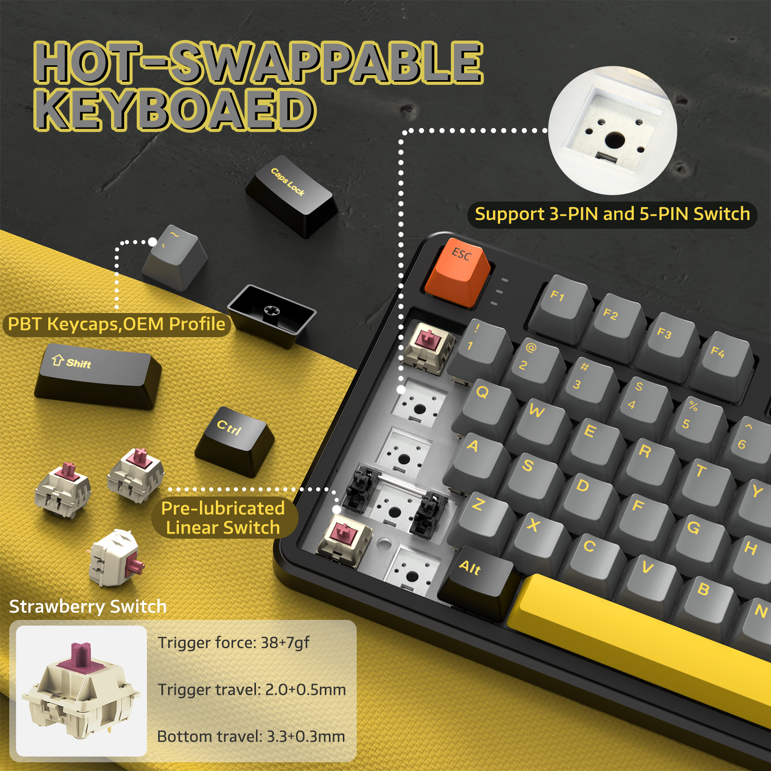 ATTACK SHARK X87 Tri-mode Mechaniczna Klawiatura z Uszczelką