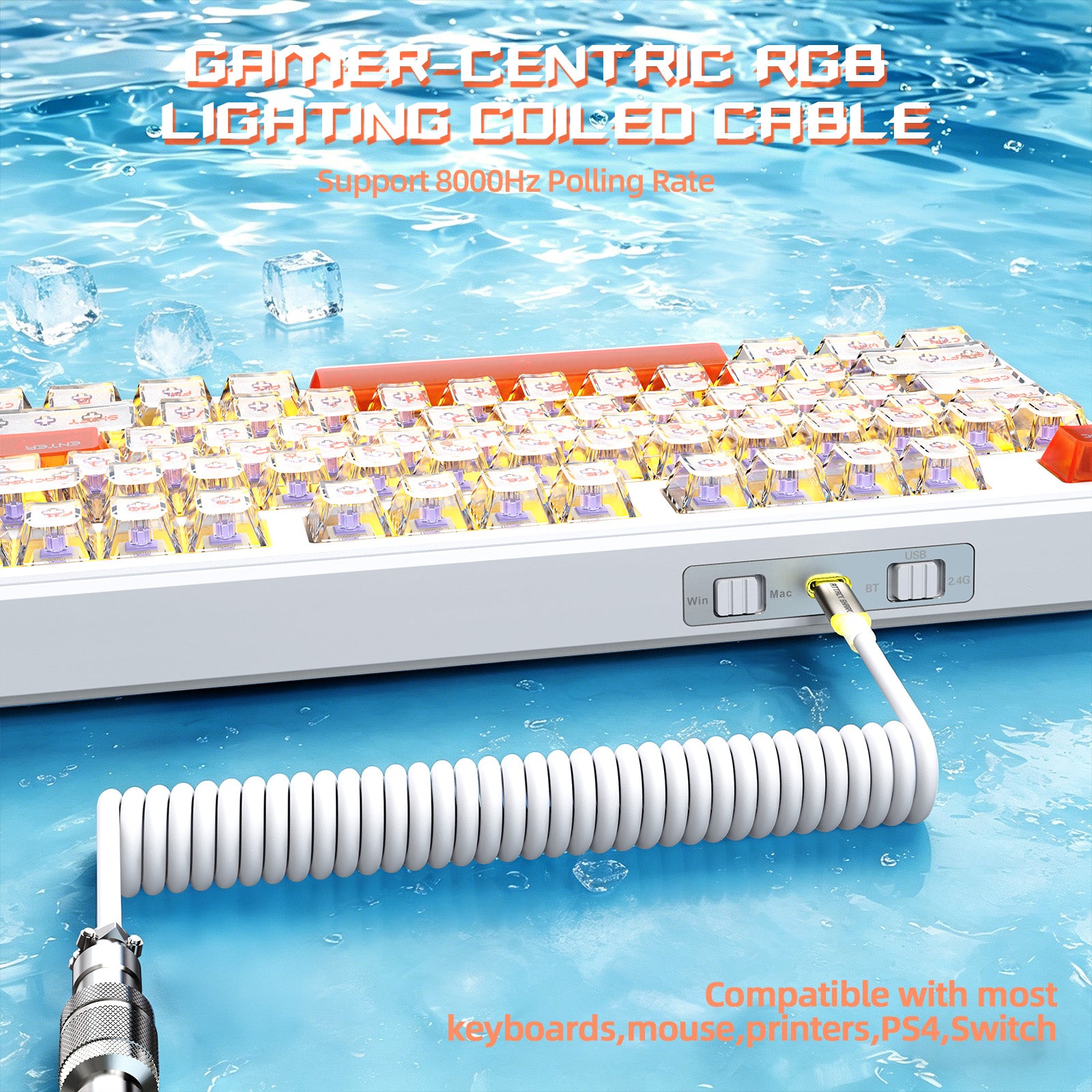ATTACK SHARK X87 ULTRA Bezprzewodowa klawiatura do gier z odbiornikiem 8KHz i spiralnym kablem RGB