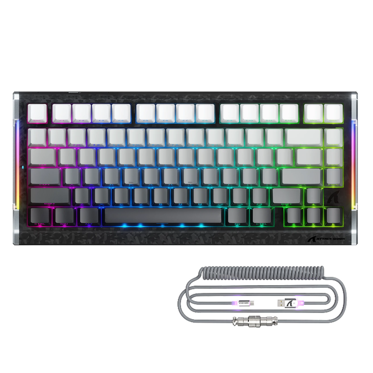 ATTACK SHARK R86 HE Carbon Fiber Przewodowa klawiatura gamingowa z magnetycznymi przełącznikami i szybkim wyzwalaniem, z kablem spiralnym C01 ULTRA RGB