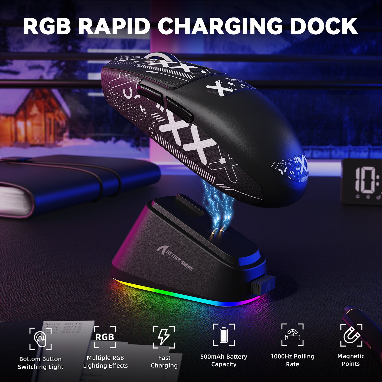 ATTACK SHARK G3 PRO Tri-mode bezprzewodowa mysz gamingowa z dokiem ładującym 25000 DPI Ultra lekka