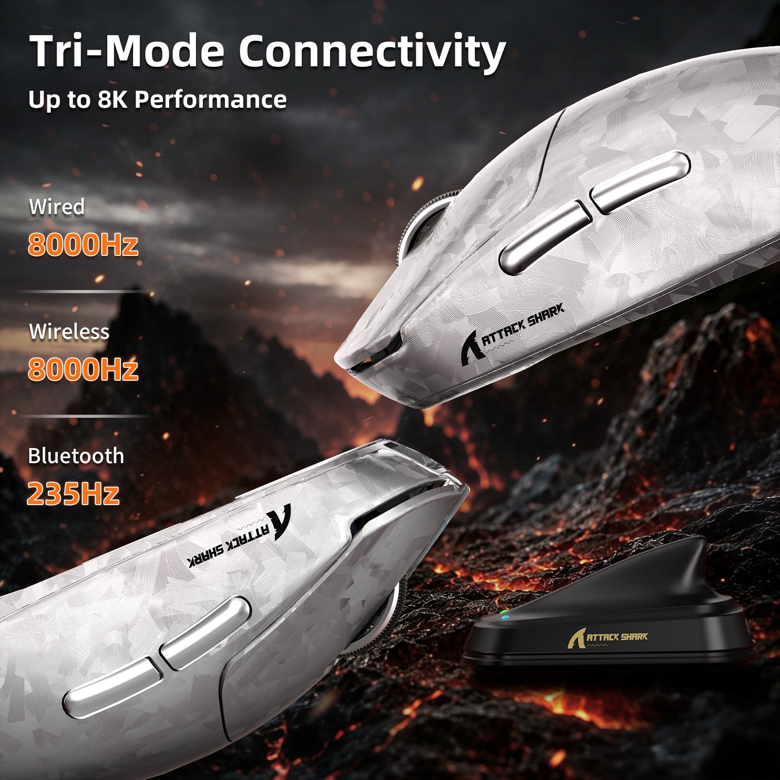 Mysz gamingowa bezprzewodowa ATTACK SHARK RS3 ULTRA Carbon Fiber PAW3955MAX z kablem C06 Ultra LED