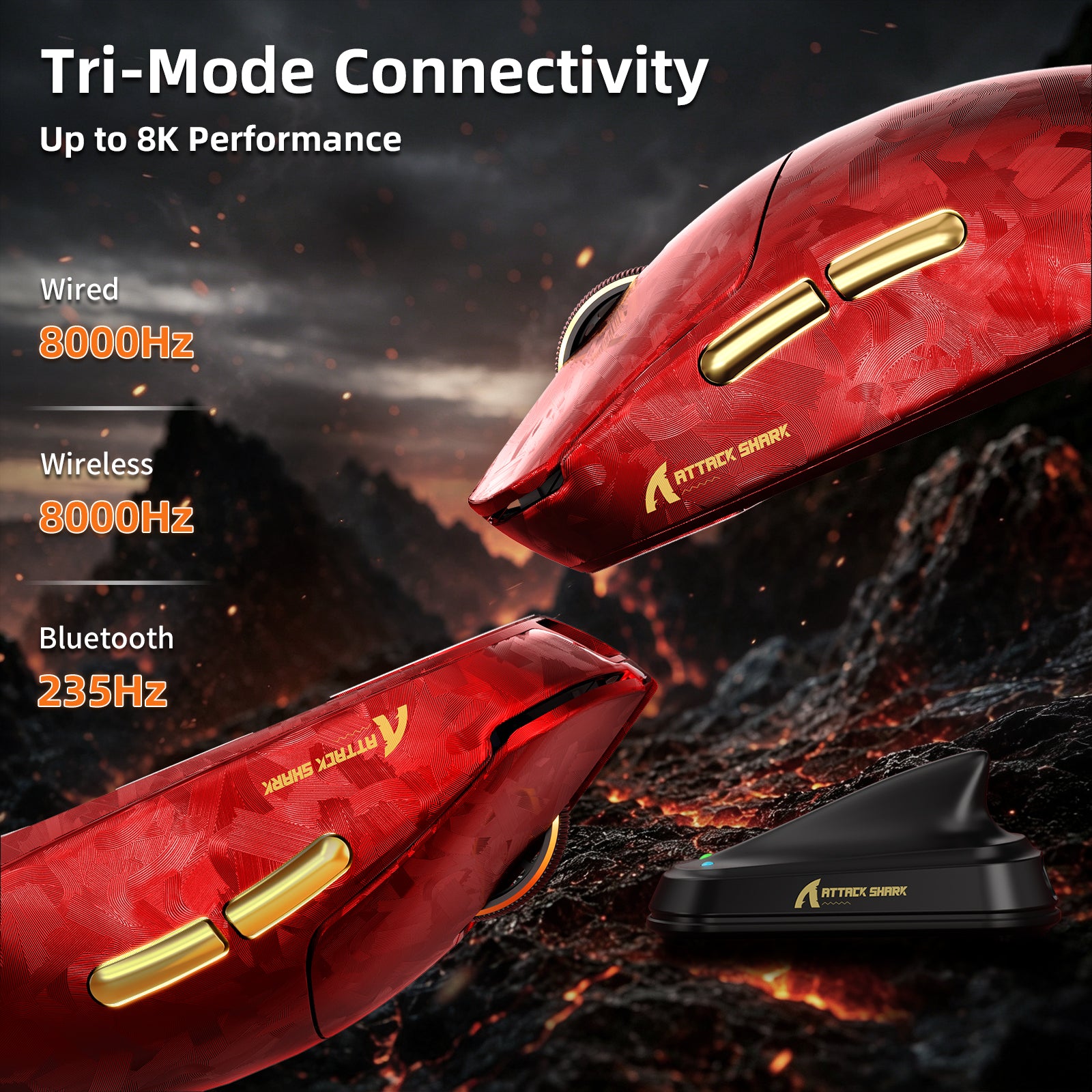 Mysz gamingowa bezprzewodowa ATTACK SHARK RS3 ULTRA Carbon Fiber PAW3955MAX z kablem C06 Ultra LED