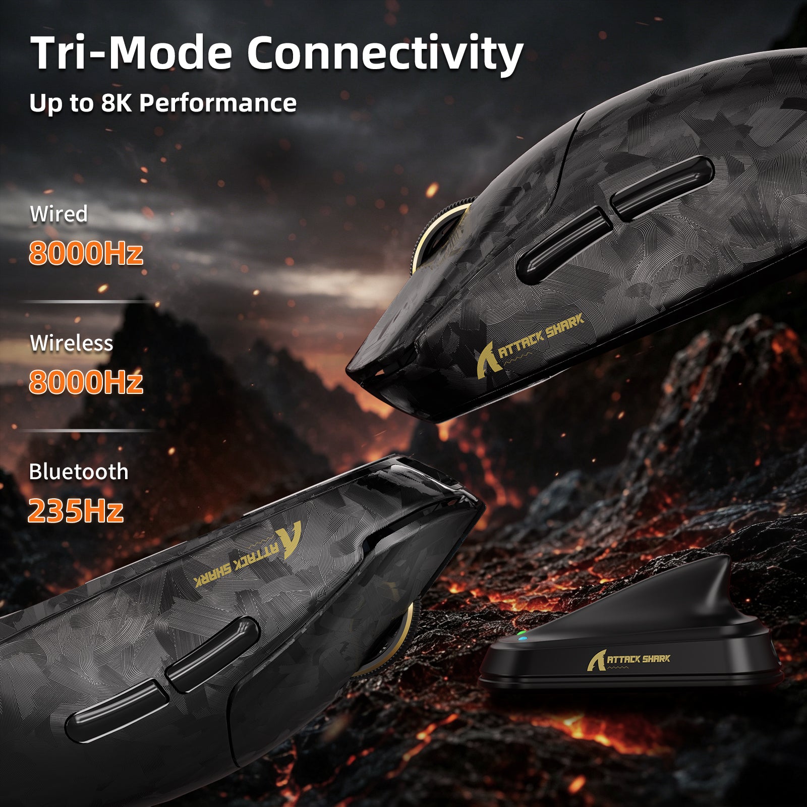 Mysz gamingowa bezprzewodowa ATTACK SHARK RS3 ULTRA Carbon Fiber PAW3955MAX z kablem C06 Ultra LED
