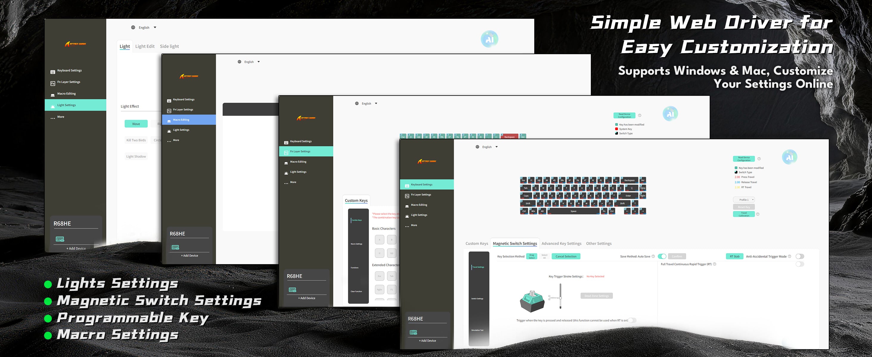 ATTACK SHARK R68 HE Carbon Fiber Wired Rapid Trigger Magnetic Switch Keyboard With C01 Ultra RGB Coiled Cable