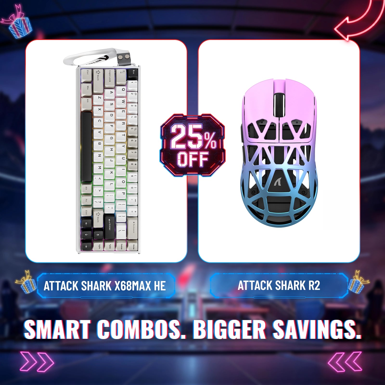 ATTACK SHARK X68MAX HE Rapid Trigger Aluminum Keyboard + R2 Magnesium Alloy Wireless Gaming Mouse Bundle