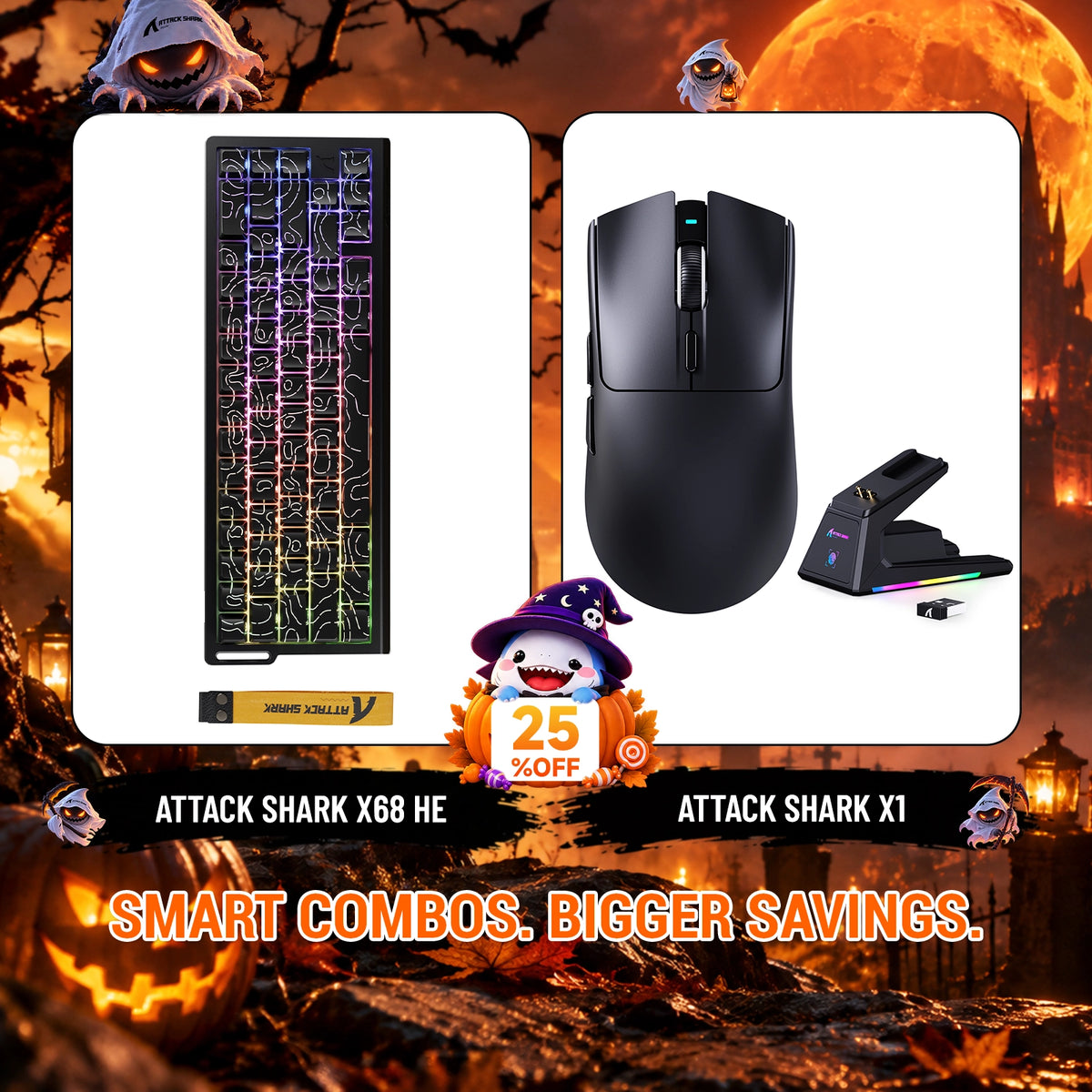 ATTACK SHARK X68HE Klawiatura z szybkim wyzwalaczem + zestaw bezprzewodowej myszy do gier X1
