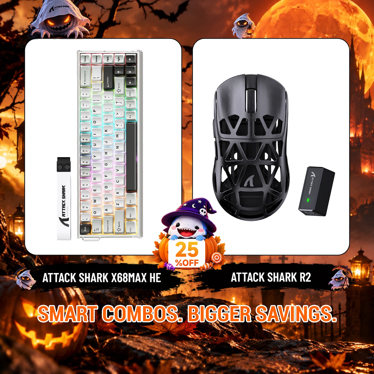 Zestaw ATTACK SHARK X68 MAX HE z klawiaturą aluminiową Rapid Trigger i bezprzewodową myszą gamingową R2 ze stopu magnezu
