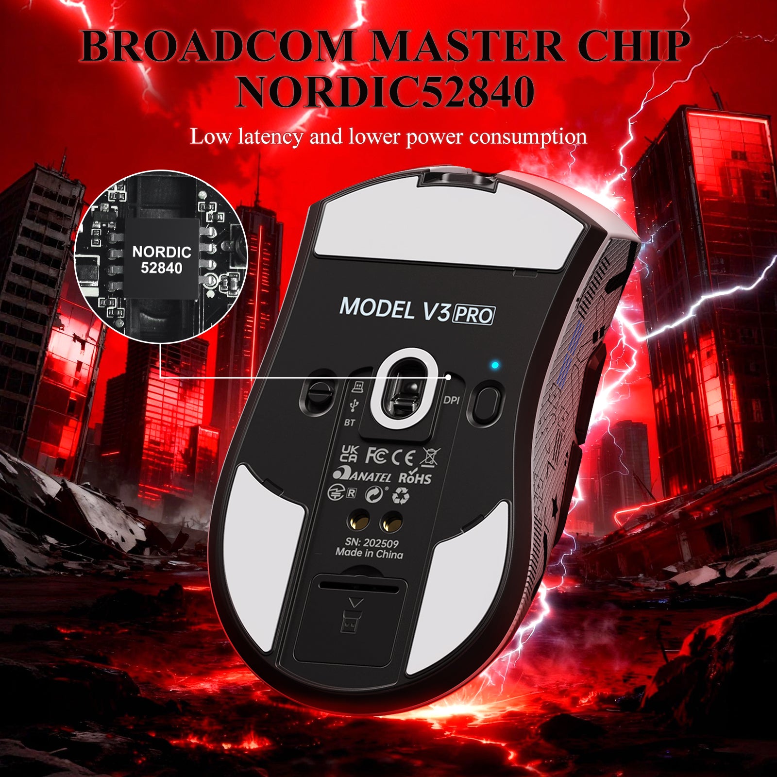 ATTACK SHARK V3PRO Ultra lekka Tri-mode mysz gamingowa z dokiem ładującym