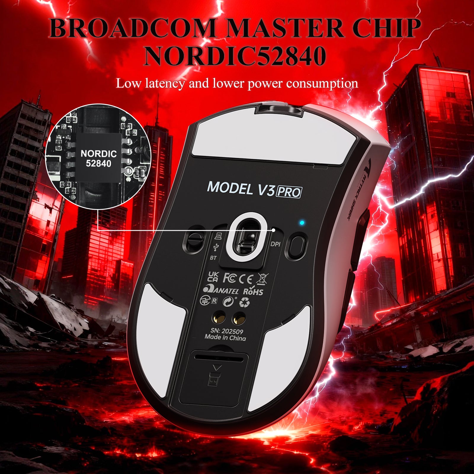 ATTACK SHARK V3PRO Ultra lekka Tri-mode mysz gamingowa z dokiem ładującym